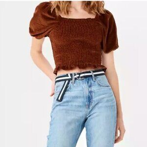 American Eagle Smocked Puff-Sleeve Cropped Blouse
